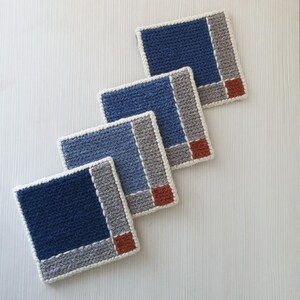 Blaue Wolle Untersetzer (4er Set) Handbestickte Jute, hitzebeständige Tischsets Bild 3