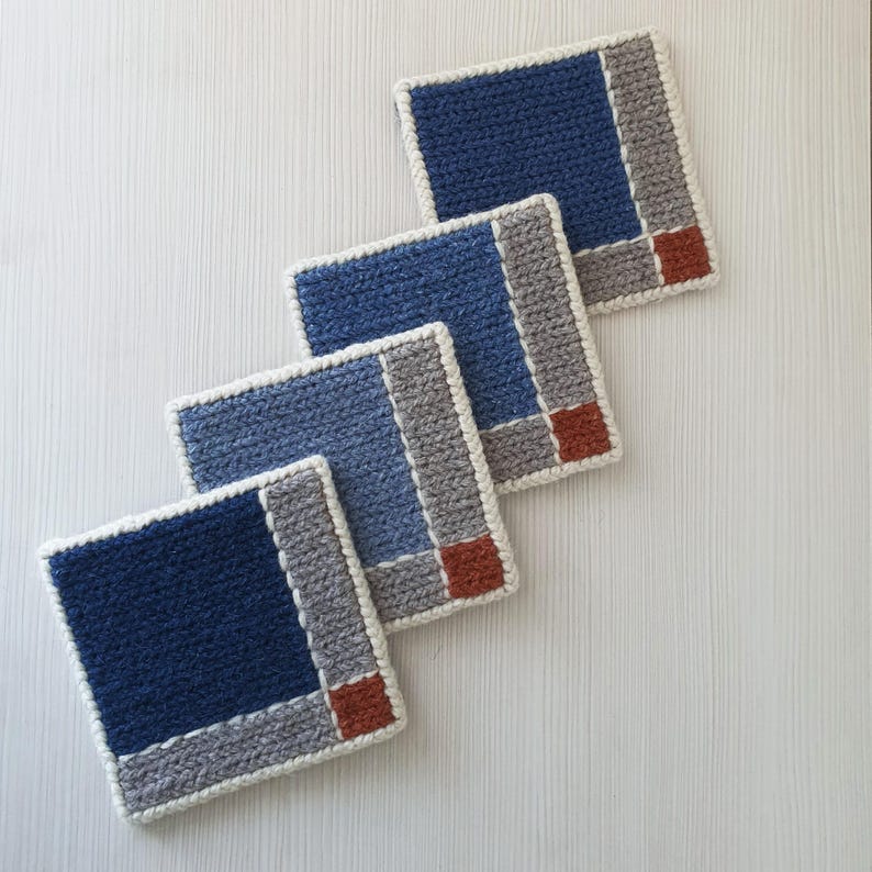 Blaue Wolle Untersetzer (4er Set) Handbestickte Jute, hitzebeständige Tischsets Bild 3