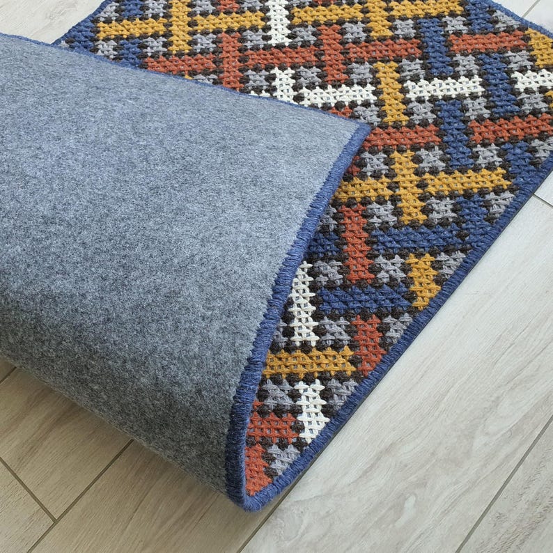 A felt backing of handmade wool rug.