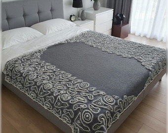 Gray Textured Wool Blanket for bed, Knit Throw Soft Sculptural Modern Abstract Textile