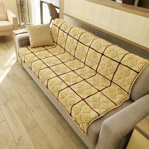Gehäkelte Quadrate Decke Wolle Beige Decke mit Regenbogen Linien Sofadecke Geschenk für alt, 51x73 Bild 7