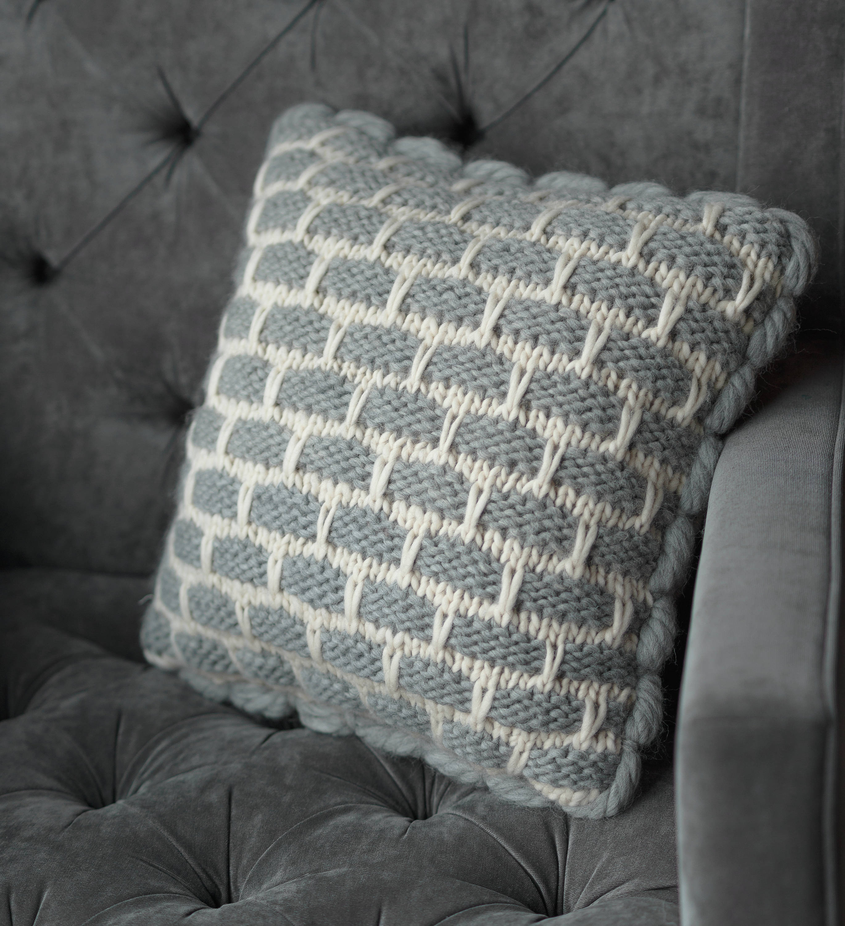 gray knit pillow