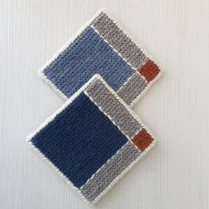 Blaue Wolle Untersetzer (4er Set) Handbestickte Jute, hitzebeständige Tischsets Bild 5