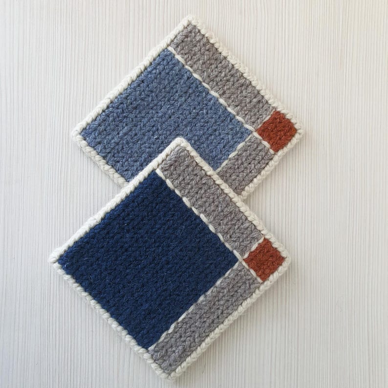 Blaue Wolle Untersetzer (4er Set) Handbestickte Jute, hitzebeständige Tischsets Bild 5
