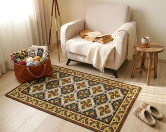 Burgundy Wool Rug Runner Ukrainian Ornament Textured Accent