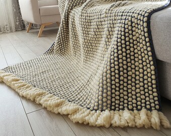 Manta de lana gruesa, manta de merino texturizada, manta gigante de hilo al estilo escandinavo y japonés.