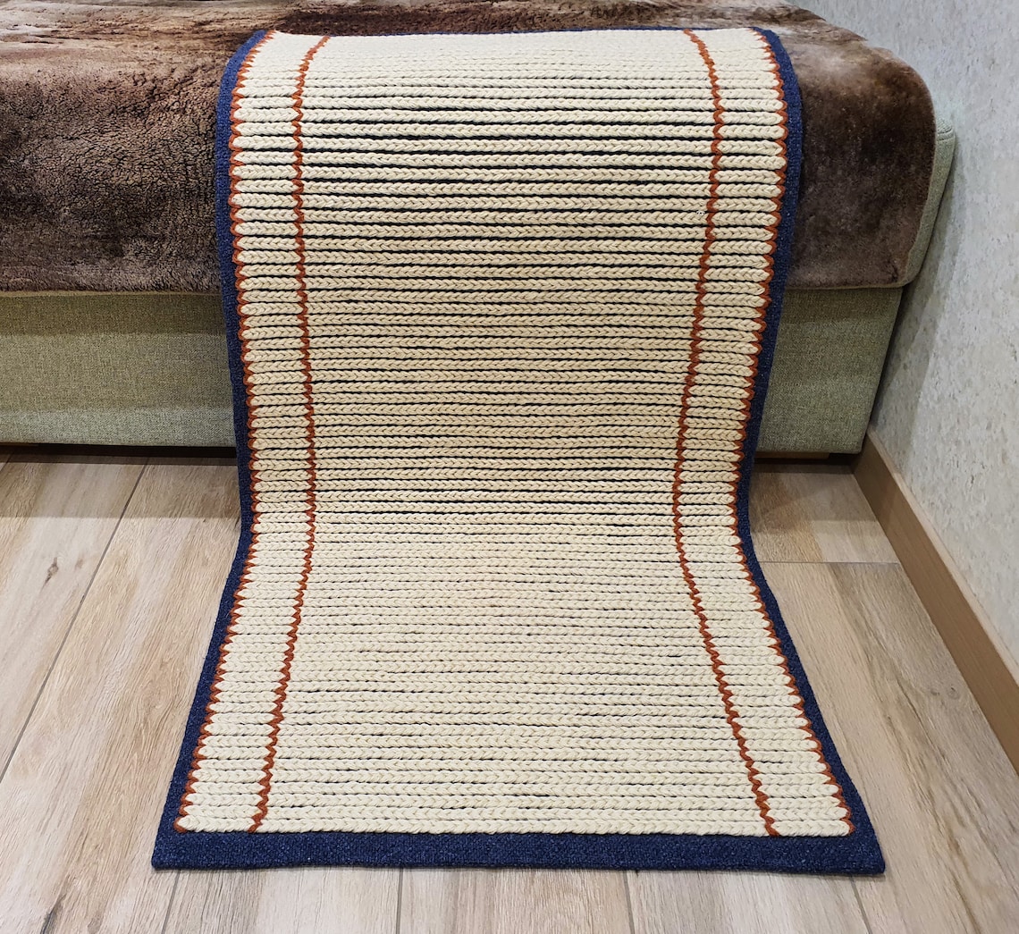 Braided Rug Navy Blue Wool Mat Bedside Woven Braids Rug Etsy