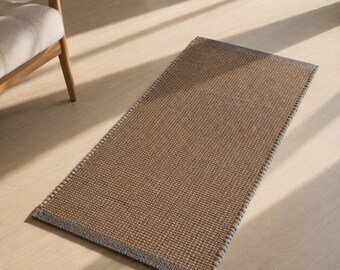 Terracotta Handwoven Wool Runner Rug, Chunky Textured Minimalist Bedroom