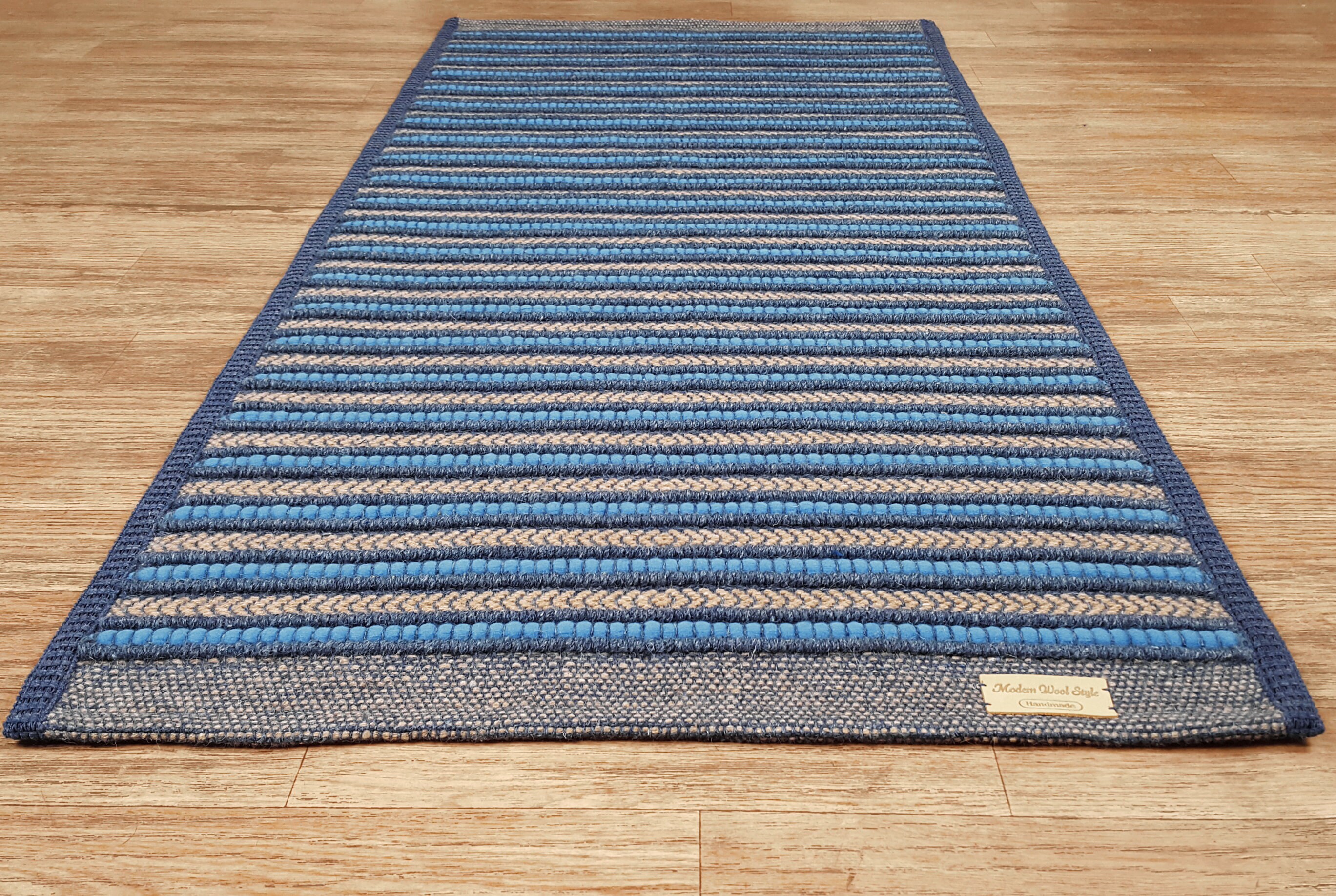 Bedside Wool Rug Blue Striped Woven Small Blue Mat Sheep Etsy
