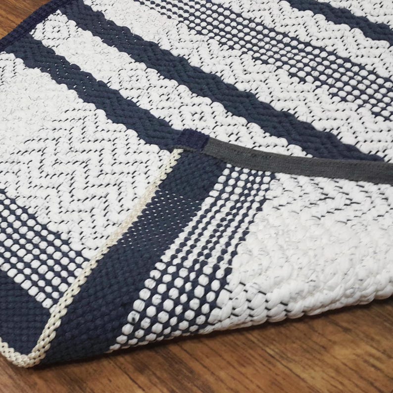 Reverse side of cotton rug showing structure and weaving technique in detail