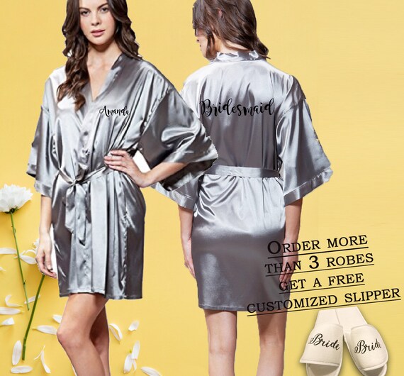 Gray Satin Robes Bridal Robes Getting Ready Robes Satin Etsy