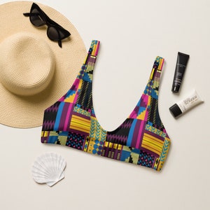 Royal Kente Print Recycled padded bikini top, African print Bikini top