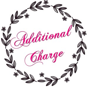 Puede incluir: Una corona floral en blanco y negro con el texto "Cargo adicional" en rosa.