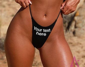 Customized Text Thong, Personalized Lingerie, Cotton Spandex