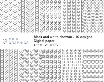 Chevron digital paper / Scrapbook paper / Background / Instant download - Black and white pattern