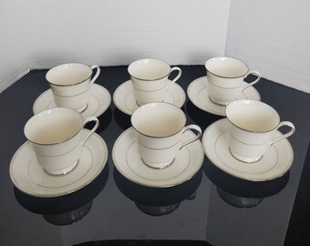 Vintage Gorham \u201cBlack Contessa\u201d set of 7 footed cups and saucers