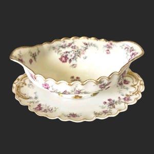 Antique Haviland & Co Limoges France Schleiger Double Gold Gravy Boat