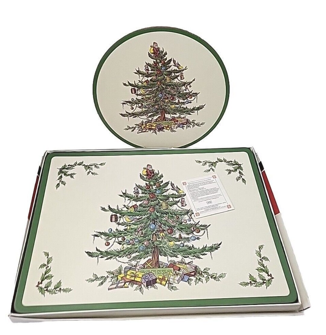 4 Placemats Spode Christmas Tree Cork Back Pinpernel De Luxe Etsy