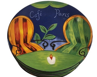 Sango Cafe Paris Art Deco 8 3/8" Salad /Dessert Plates Set of 8 Retired