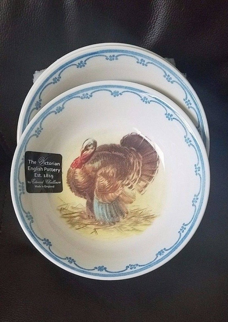 The Victorian English Pottery Turkey Blue Rim Cereal Bowls Set of 8 NEW
