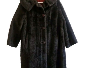 Vintage ILGWU Union Made Women's Black Faux Fur Coat