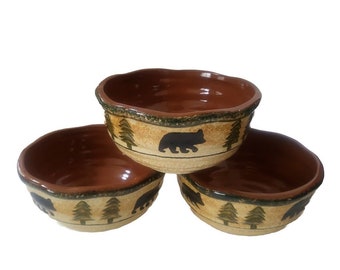 Paseo Road By HiEnd Accent Rustic Bear 6" Across X 3 1/2" H Soup Bowl Lot Of 3