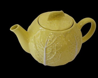 Secla Yellow Cabbage Leaf Teapot with Lid Made in Portugal Vintage RARE