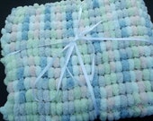 Pastel Shades Baby Blanket. Pom Pom Yarn. Soft and large baby blanket. Pram blanket. Super soft blanket. Free postage.
