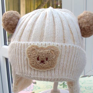 Cream Knitted Baby Hat: Teddy Bear Ears, Soft Infant Beanie