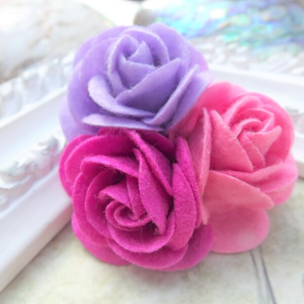 6cm Lilac, Pink, Cerise Rose Cluster Felt Brooch and Hair Clip - Cerise, Pink and Lilac flower brooch, flower gift, Corsage, brooch, pin