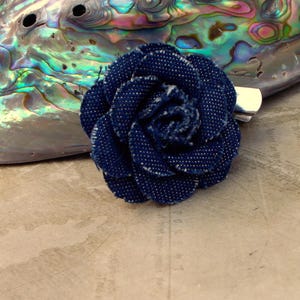 Exquisite mini 3D Navy Denim Color Flower - Handmade Brooch, Hair Clip, recycled Gift for her, Fabric flower Corsage, blue fabric brooch