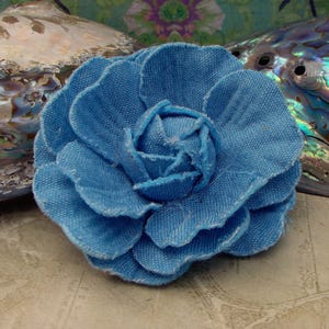 Exquisite 3D Light Denim Color Flower - Handmade Brooch, Hair Clip, recycled Gift for her, Fabric flower Corsage, blue fabric brooch
