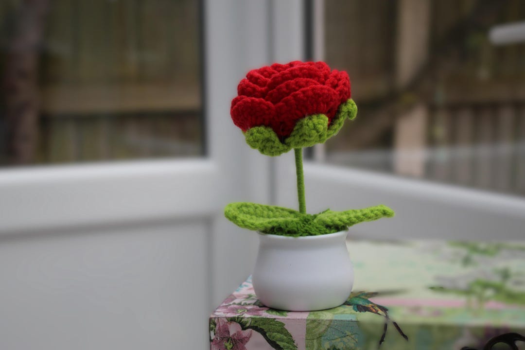 Hand-crocheted Red Rose – Brighten Your Office Desk, Perfect Office ...
