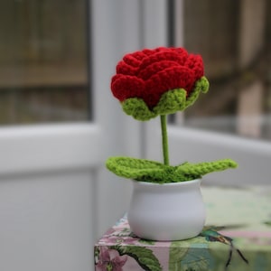 Hand-Crocheted Red Rose – Brighten Your Office Desk,  Perfect Office Gift, Desk Ornament, Valentine’s Gift, Unique Gift for Office, red rose