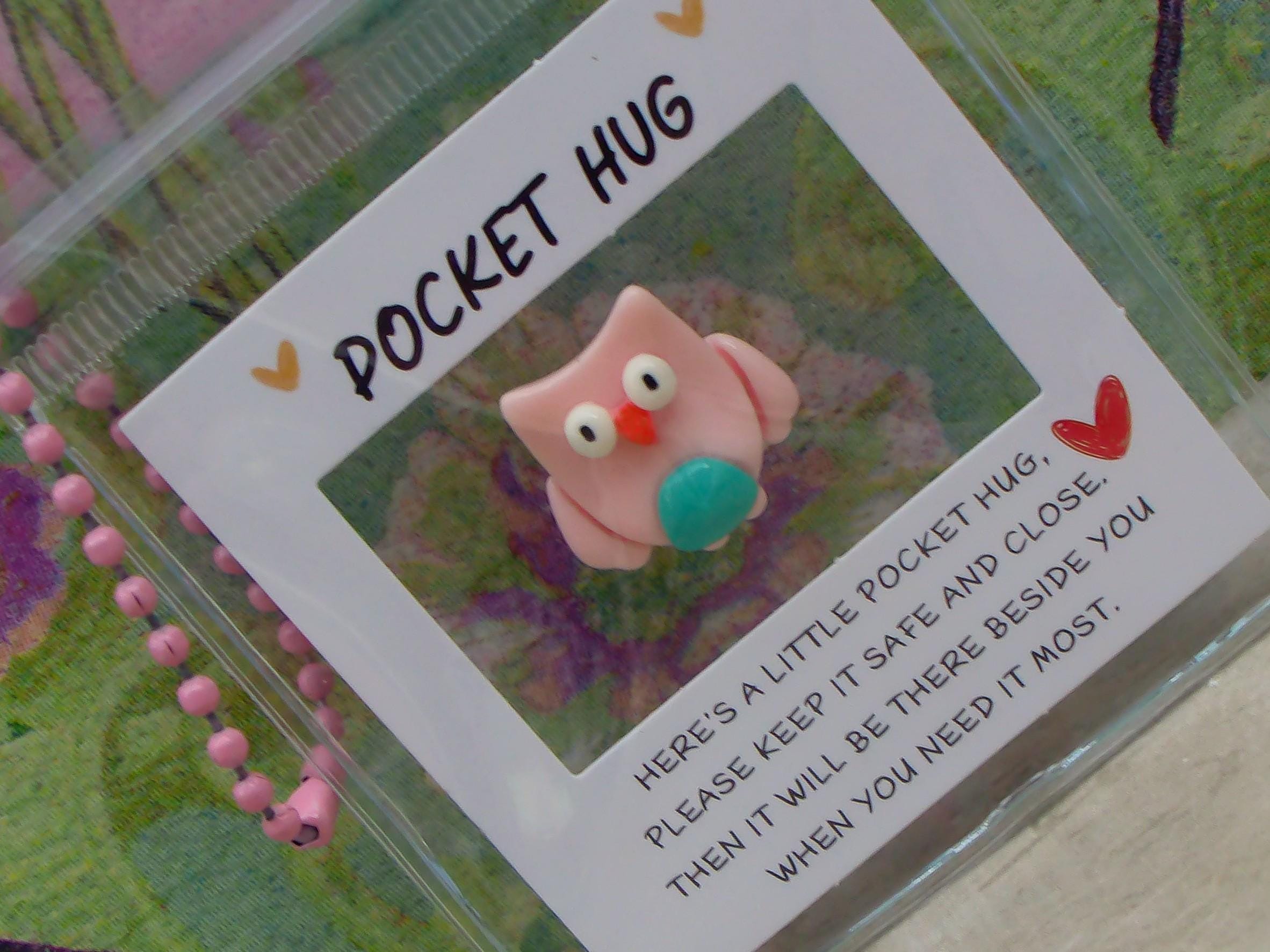Pocket Hug Owl: Handmade Pink Resin Comfort Token