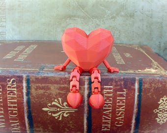 Articulated Geometric Heart – 3D Printed Posable Figure with Flexible Legs, Whimsical Gift of Love
