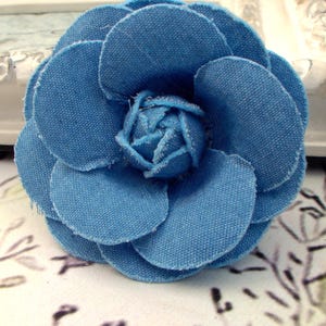 Exquisite Large 3D Light Denim Color Flower - Handmade Brooch, Hair Clip, recycled Gift for her, Fabric flower Corsage, blue fabric brooch