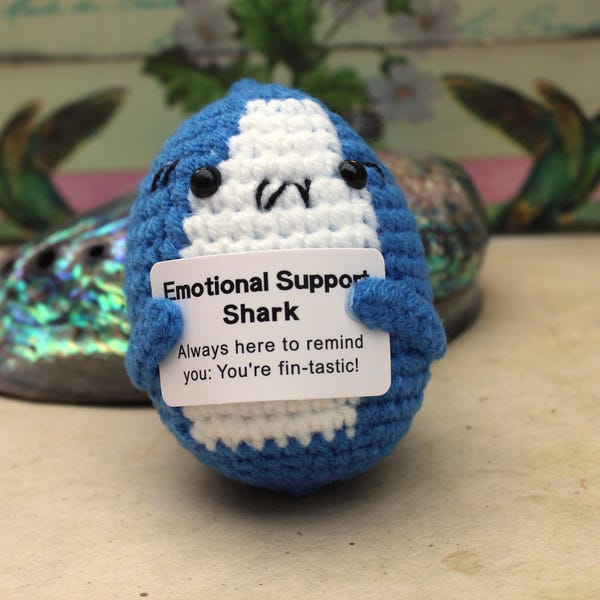 Handmade Crocheted Shark: Emotional Support Gift with Positivity Sign