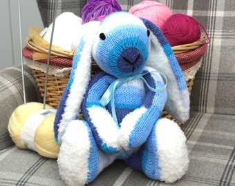 Rabbit - hand knitted shades of blue rabbit, super soft rabbit, baby gift, baby shower present, baby boy gift, rabbit plushie, Easter gift