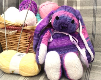 Rabbit - hand knitted shades of purple rabbit, super soft rabbit, baby gift, baby shower, unisex baby gift, rabbit plushie, Easter gift