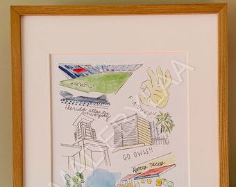 Florida Atlantic University Campus Art FAU Campus Art Watercolor Painting Print