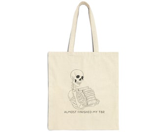 Almost Finished my TBR Skeleton with Books Cotton Canvas Tote Bag