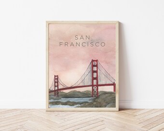 Golden Gate Bridge Watercolor Painting, San Francisco Art Print