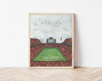 Auburn University Print, Jordan Hare Stadium, Watercolor Art