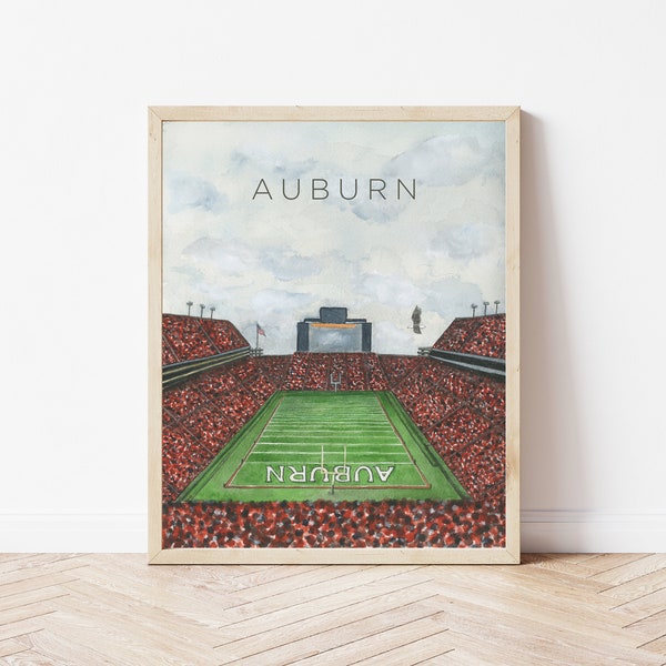 Auburn, Alabama Art Print, Auburn Tigers Art, Jordan Hare Stadium, Auburn Dorm Decor, War Eagle Wall Art, Graduation Gift