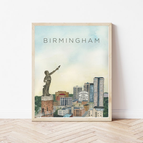 Birmingham, Alabama Art Print, Alabama Wall Art City Skyline, Birmingham Cityscape