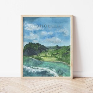 Honolulu, Hawaii Art Print, Island Wall Art, Beach Home Decor, Travel Painting, Oahu Gallery Wall, Kualoa Ranch, Wedding Gift