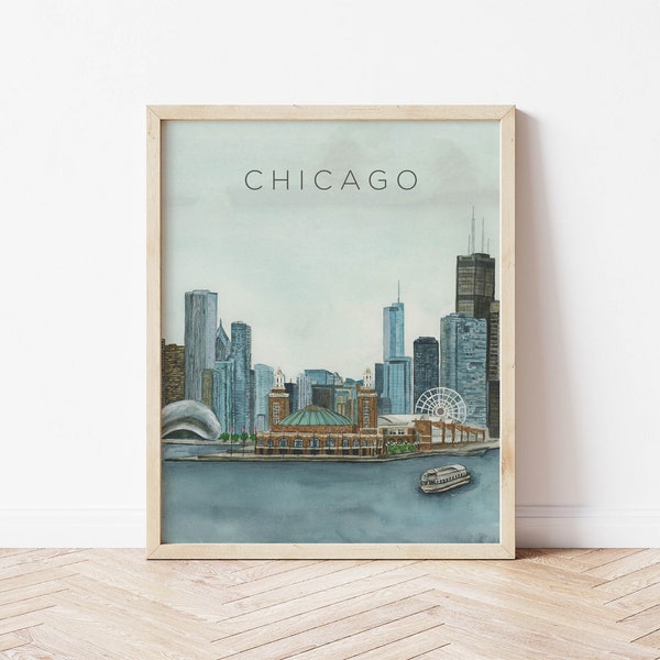 Chicago Art Print, Chicago Bean Wall Art, Illinois Home Decor, ChiTown Architecture Skyline, Chicago Housewarming Gift