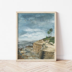 San Diego California Art Print, Sunset Cliffs Watercolor Painting, San Diego Wall Art and Home Decor, Dorm Decor