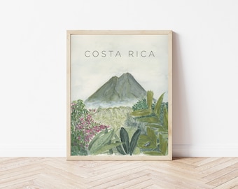 Arenal Volcano Art Print, Costa Rica Watercolor Painting